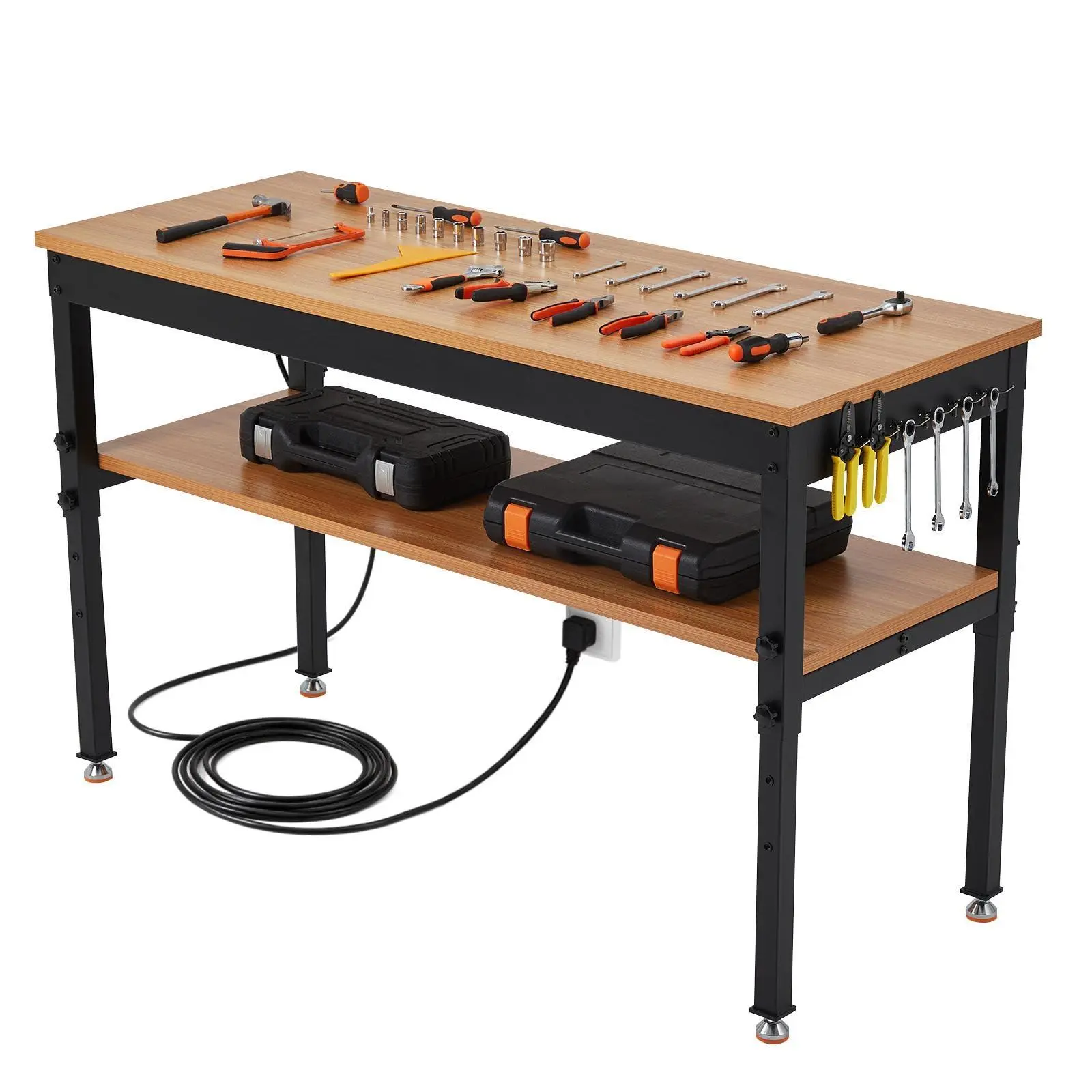 GARVEE 48" Adjustable Workbench with Storage Shelf & Power Outlet, Heavy-Duty 48 x 24 in Work Bench, 2500 LBS Load Capacity for Garage, Workshop & Home