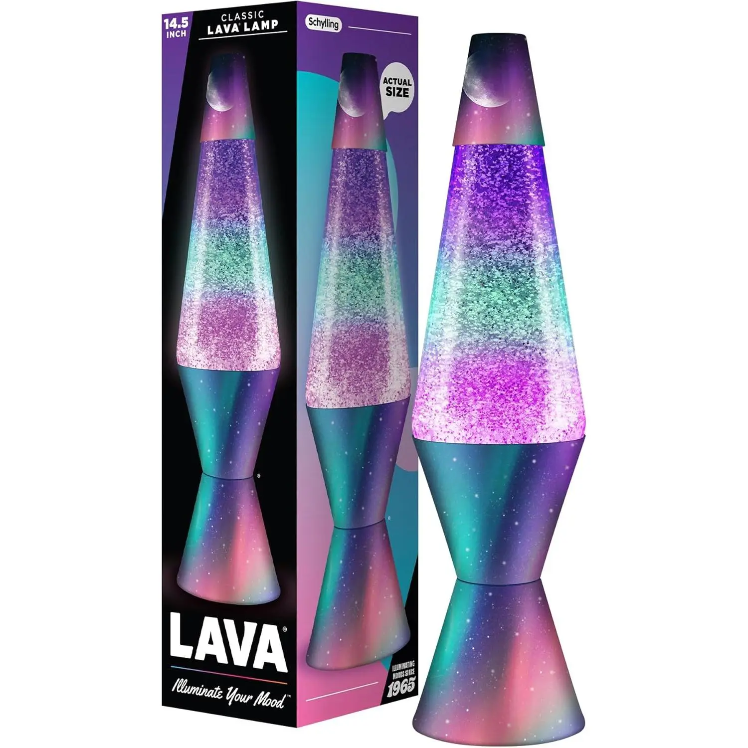 Lava® Lamp - 14.5" Polar Glimmer - The Original Motion Light - Silver Glitter, Multicolor Base and Globe - Item#2048 (Exclusive)