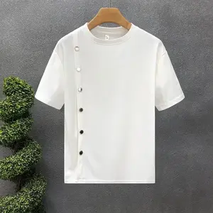 Men's Trendy Summer Short-sleeved Handsome Half-breasted T-shirt New Summer Striped Half-sleeved