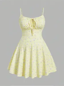 Women's Floral, Leopard Print Knitted Bodycon Spaghetti Strap Skater Dress, featuring a versatile floral pattern. Perfect for sweet vacations, dates, beach outings, and concerts, this dress exudes a sexy bohemian vibe ideal for summer getaway