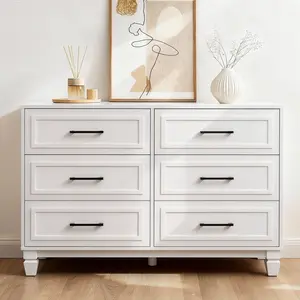 BERRY NEST Farmhouse Dresser for Bedroom, 47.2'' Wide Wood White Dresser with 6 Drawer, Modern Minimalist Chest of Drawers with Metal Handle, Closet Store Organizer for Living Room, Hallway