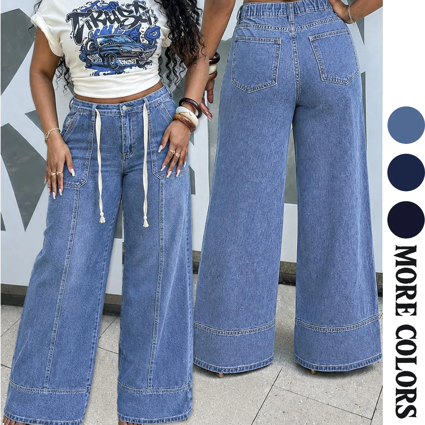 Women’s New Wide Leg Jeans, High Waisted Baggy Denim Pants with Utility Pockets, Y2K Vintage Casual Trousers for Travel, Everyday Wear & Street Style, Y2K Streetwear, Multiple Colors