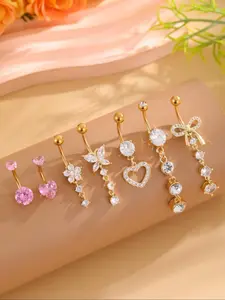 Women's Elegant Butterfly & Flower Design Navel Ring, Cute Fashion Navel Piercing Jewelry, Body Jewelry for Party, Daily Decor for Girl