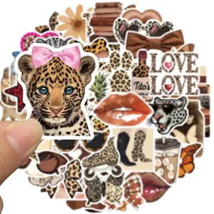 Leopard Print The It Girl Sticker, 50pcs/set Aesthetic Vinyl Laptop Computer Phone Water Bottle Sticker, Decorative Sticker for Gift Greeting Card, Protector
