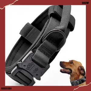 Tactical Dog Collar, Adjustable Military Training Nylon Dog Collar with Control Handle and Heavy Quick-Release Metal Buckle for Small Medium Large Dogs, Black L (Costume Sets)
