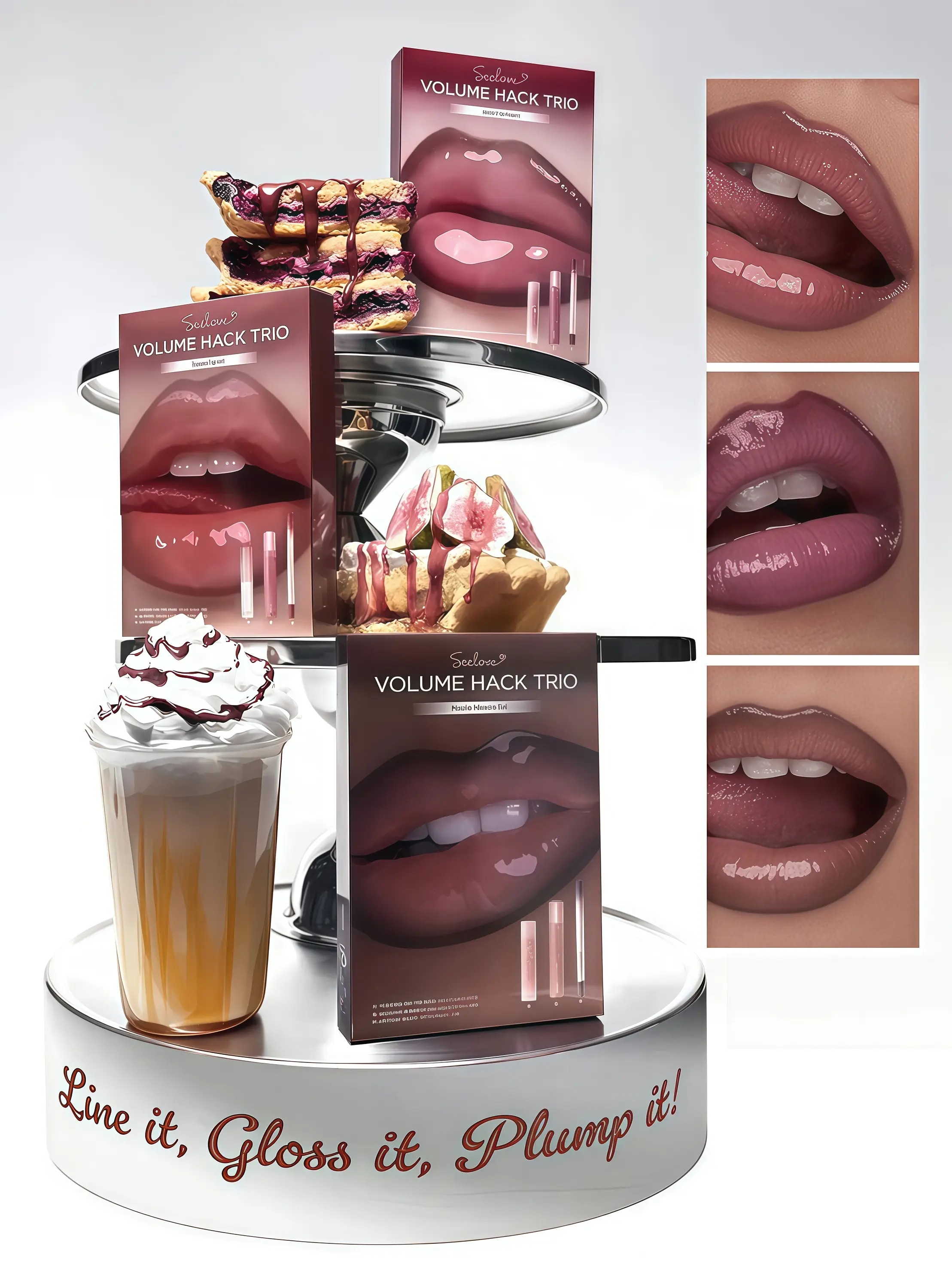 Volume Hack Trio Sweet Fig Set | Lip Combo for Plump, Hydrated & Glossy Lips | 3-in-1 Kit (3 Shades, Lip Mate Pencil 0.5g, Melting Balm 3.5g, & Color Gloss 4g)