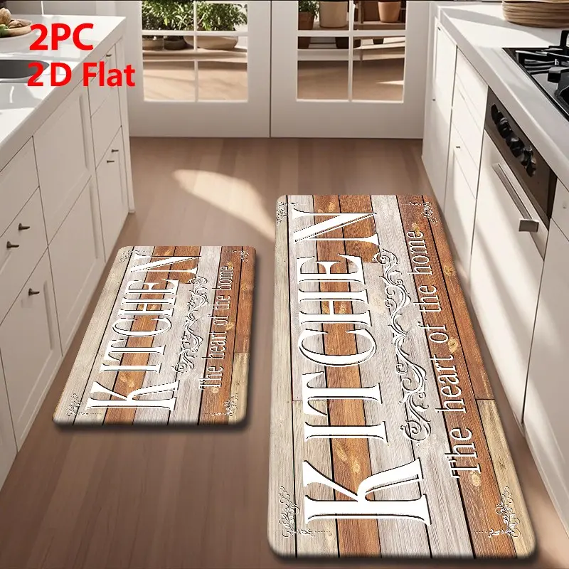 Vintage Kitchen Floor Mat, Kitchen Rug, Kitchen Mats, Kitchen Rugs Mats, & Wood Grain Design, Durable Artistic Lettering, Ideal for Living Room, Bedroom, Bathroom, Kitchen