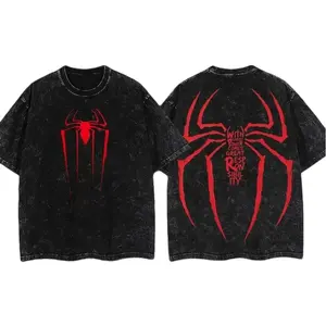 [ Hero Tee ] Spidey Tattoo Tee, Vintage Washed Heavyweight Gym Shirt, Oversized Dark Aesthetic Streetwear, Grunge Distressed , Edgy Workout Pump Fit, Cyberpunk Gymwear, Y2K Retro Heavy Limited, Urban Menswear To, Oversi, funny graphic tee