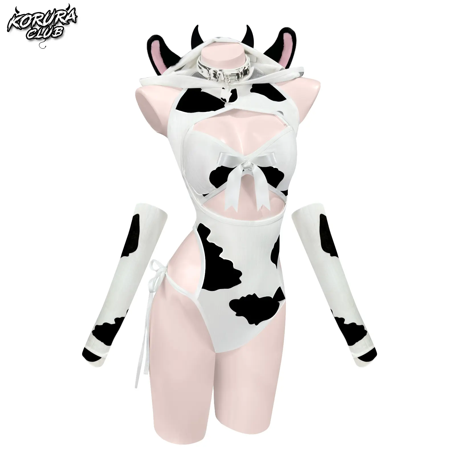 KORURACLUB Cow Cosplay Costume for Women, Fantasy Animal Look Outfit with Accessories for Parties, 1 Size, Cosplays, One Size