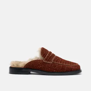 Del Mar Brown Croc Suede Loafer Mules