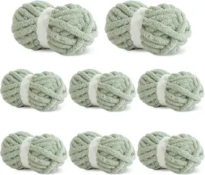 8 Pack Chunky Chenille Yarn for Crocheting & Knitting, 27yds 8 oz Each Skein Soft Fluffy Kitting Yarn Set, Thick  Plush Yarn for Handcrafts Weaving Making Blankets, Sage Green