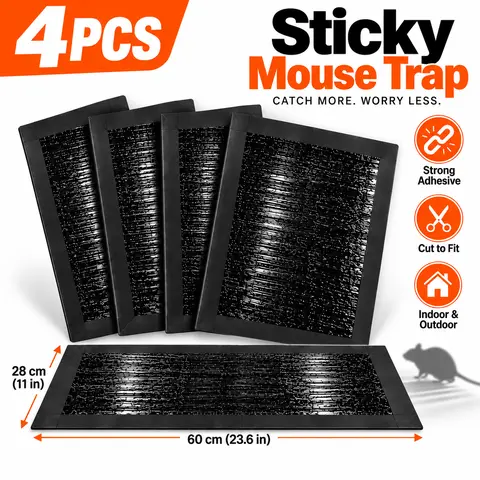 4-Pack Extra Large Mouse Glue Traps, Strong Adhesive Sticky Boards, Cut-to-Fit, Indoor/Outdoor Residential Pest Control for Home, Garage, Indoors/Outdoors