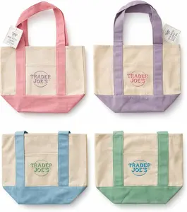 Mini Canvas Tote Bags | Set of 4 | Pink, Purple, Blue, Mint
