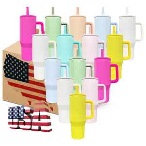 16pcs 40oz Colored Sublimation Flip Straw Quencher Tumblers Leak Proof Lids USA Warehouse Sublimation Laser Engraving Tumblers Mugs for UV DTF Wraps