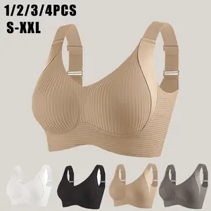 EssElegance 4PCS Comfortable Breathable Push Up Bra Women's Solid Wireless Soft Lightweight Lingerie Everyday Tshirt Bra for All Seasons S-XXL correction brassieres  confaja  ancha