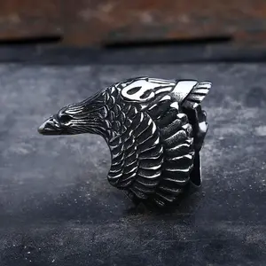 GTHIC Vintage Animal Crow Stainless Steel Beast Ring Fashion Accessories For Men Daily Wear