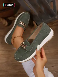 Women's Fashionable Chain Decorated Slip on Loafers, Casual Comfortable Soft Sole Shoes for Daily Wear, Trendy All-match Sneakers for Women & Girls, Casual Summer Shoes, Slip on Flats
