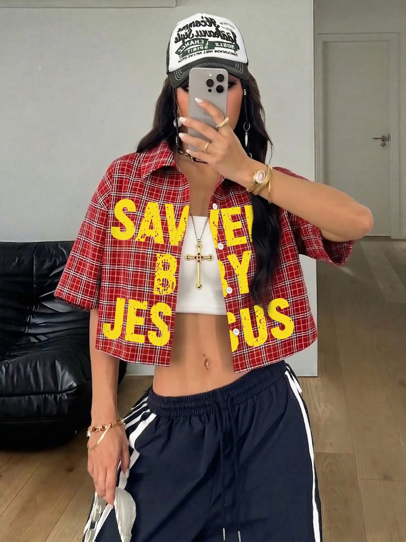 Women's Spring Summer Vintage College Style Plaid Graphic Loose Top Casual Fashion Buttoned Collared Button Front Collared All Seasons Blouse, Unisex New Year Shirt, Streetwear Short Cardigan, Casual Rolled Sleeve, Party Wear, Office Casual, Womenswear