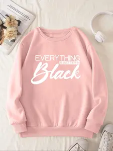 Women's Letter Print Crew Neck Sweatshirt, Casual Warm Long Sleeve Pullover, Women's Fall & Winter Clothes for Daily Wear