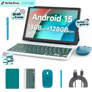 PEICHENG 2026 Android 15.0 10.1 Inch Tablet 18GB(6GB+12GB expansion)RAM,128GB ROM 1TB Expandable  Quad-core 2.0GHz 1280x800 IPS Screen 5G WiFi6 BT 5.0 with Keyboard Mouse Stylus Case,tablets on sale,tablet bundle,TikTokShopSpringGlowUp
