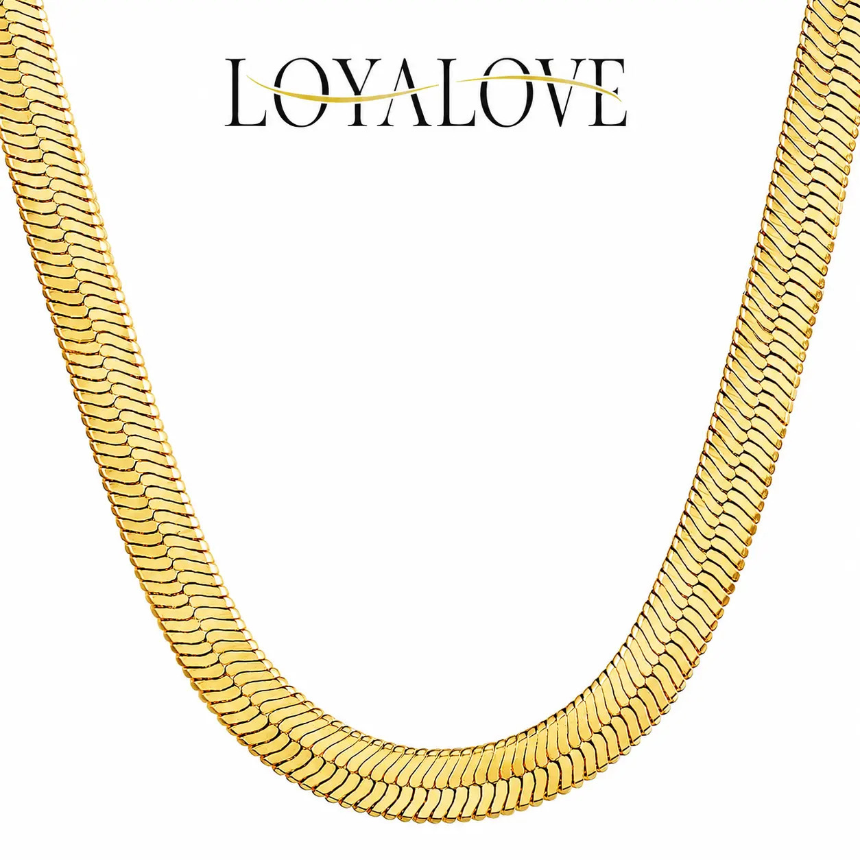 Loyalove 5mm 14K Gold Plated Tone Herringbone Necklace for Women, 18 Inch Flat Snake Chain, Minimalist Layering Necklace, Trendy Everyday Jewelry Gift for Her