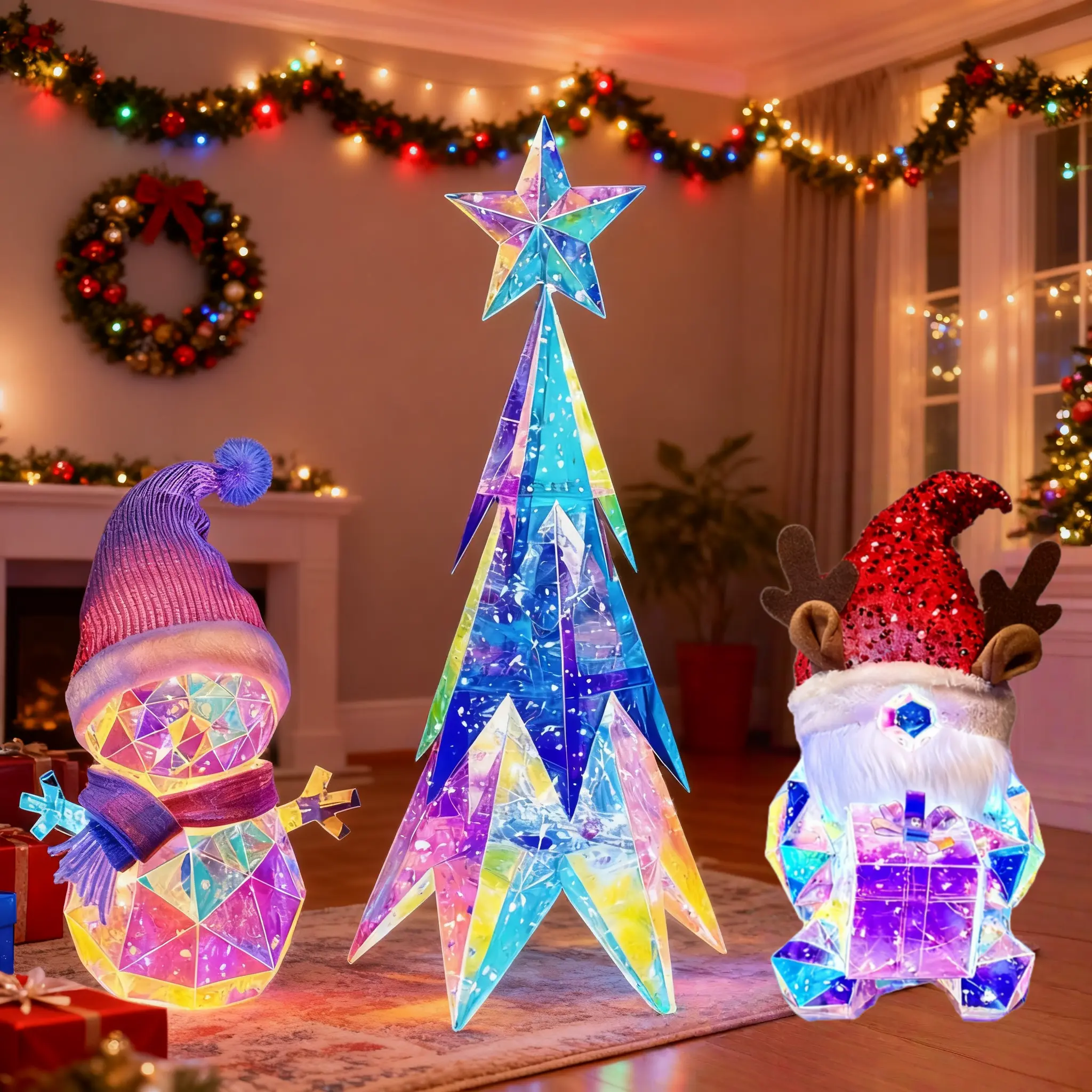 Plastic Glowing Multicolored Festive Decorations - Snowman/Christmas Tree/Reindeer, USB-Powered Ornaments, Ideal for Home Holiday Decor, Window Displays, Christmas Gifts