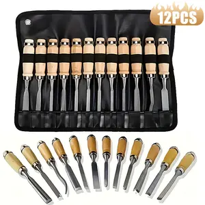 12pcs Professional Wood Carving Chisel Set, Beech Wood Handle With Comfortable Grip - Essential Detail Carving Tools For Woodworking, Hand Tools