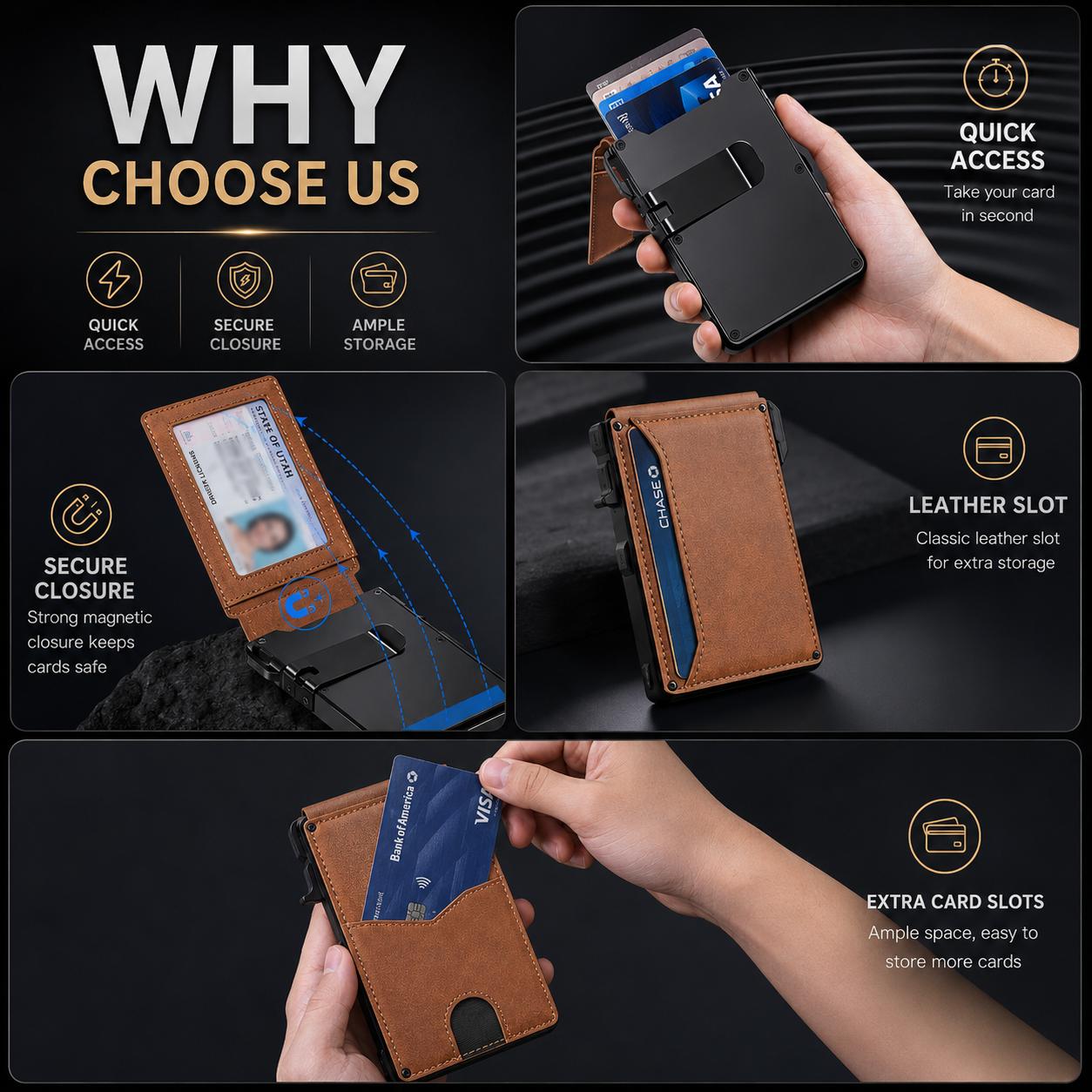 Men's Minimalist Slim Wallet - RFID-Blocking Aluminum Pop-Up Bifold, 9-13 Card Capacity, Money Clip, ID Window, Mens Wallet for RFID Protection Needs, Rfid Blocking Wallets,backpacks for school,cute backpacks for school,bookbag,school backpack