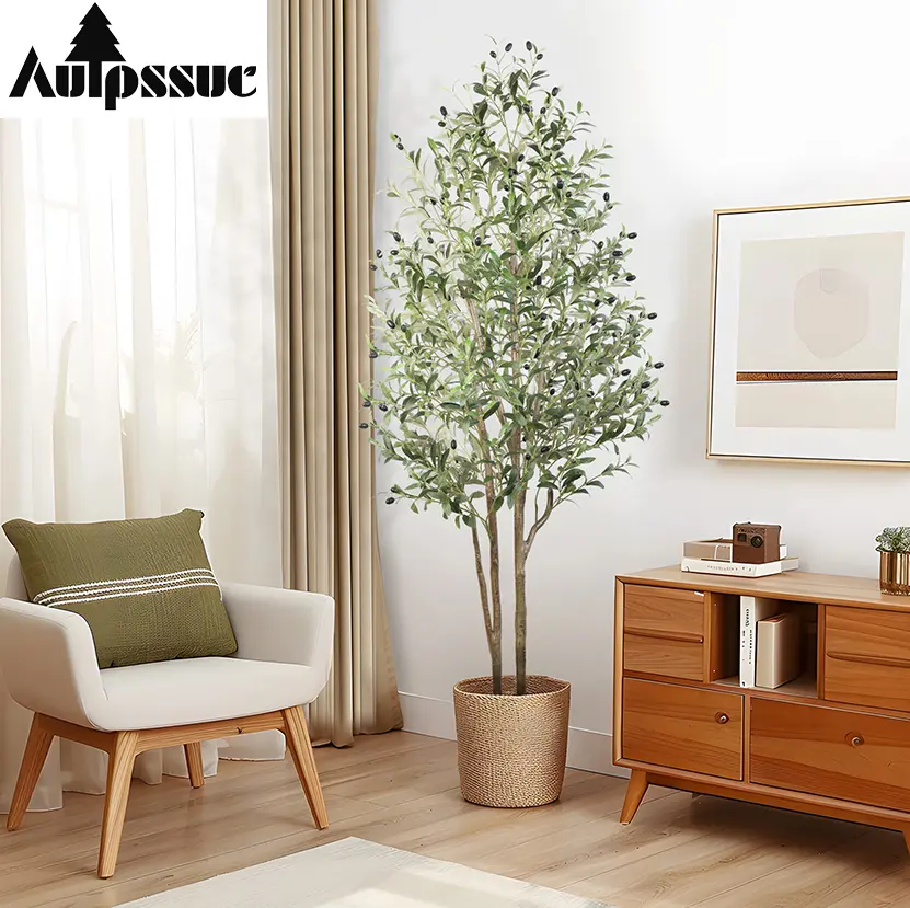 Artificial Olive Tree Silk Plant with Mistletoe – Indoor Faux Tree, Lifelike Fruits, Modern Home & Office Decor summerwins,summerwins