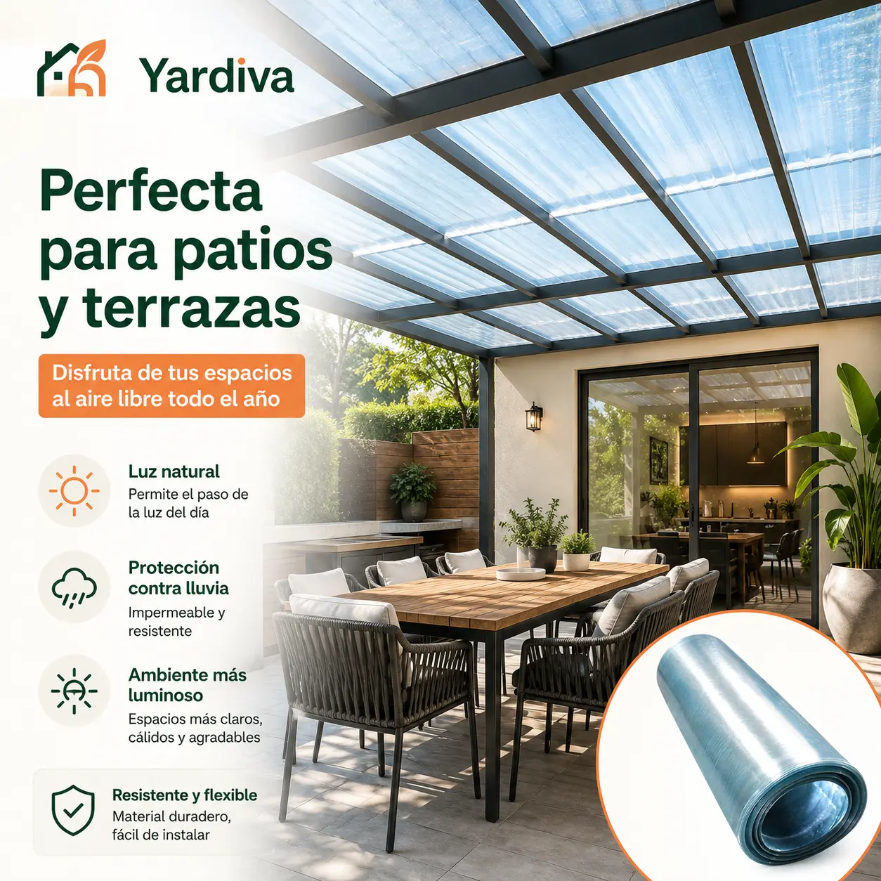 Yardiva Transparent Flexible Roofing Sheet Roll, Waterproof Light-Transmitting Skylight Cover, Easy-to-Cut Easy-to-Install Rain Protection for Patio, Greenhouse, Outdoor Canopy