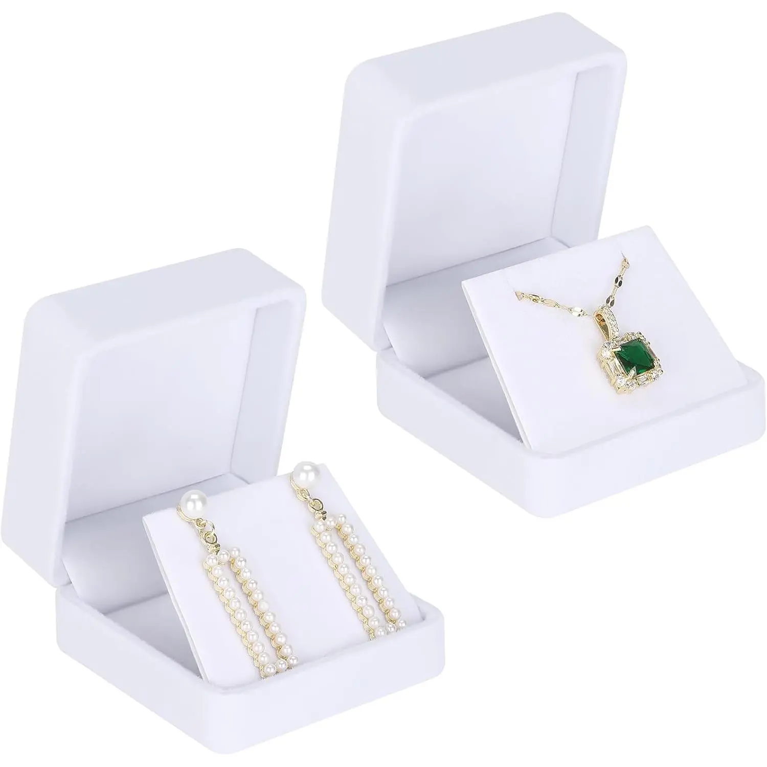 Modern 2-Count Jewelry Storage Organiser Boxes, Small Earring Display Holders with Stereo Display Cardboard for Studs & Necklaces (White)