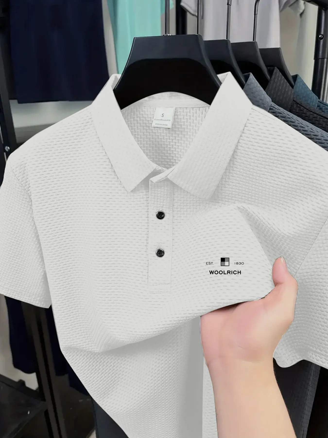 WOOLRICH Men's Golf Polo Professional Quick-Dry Elite Social Attire Ice-Finish Quick-Dry Polo Shirt Polyester Spandex Blend Summer Moisture-Wicking