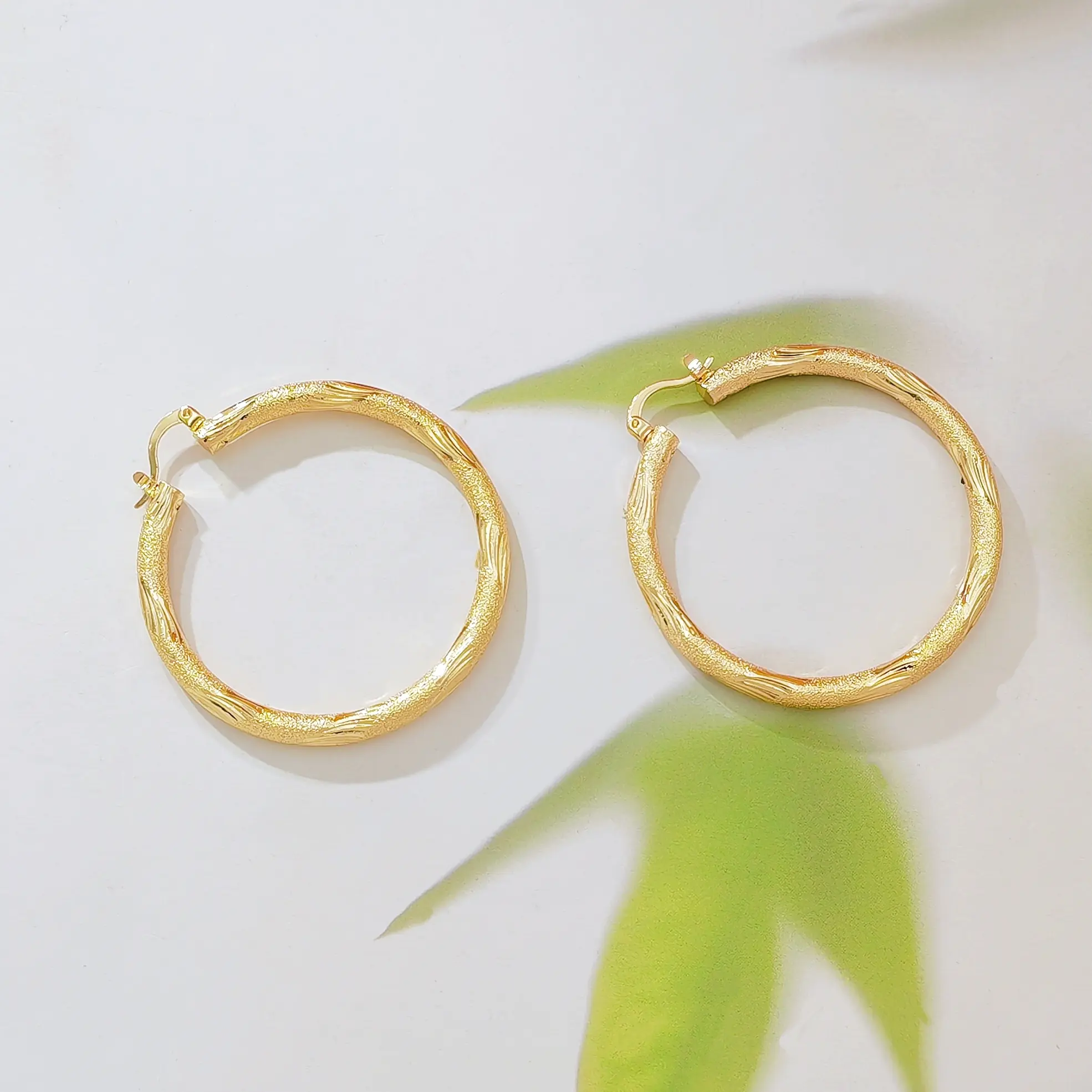 14K Gold Plated Twisted Hoop Earrings for Women, Glitter Sandblast Textured Huggie Hoops, Lightweight Statement Earrings, Everyday Jewelry Gift, Huggie Style Earrings