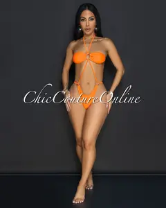 *Soukena Orange One Piece Halter Swimsuit