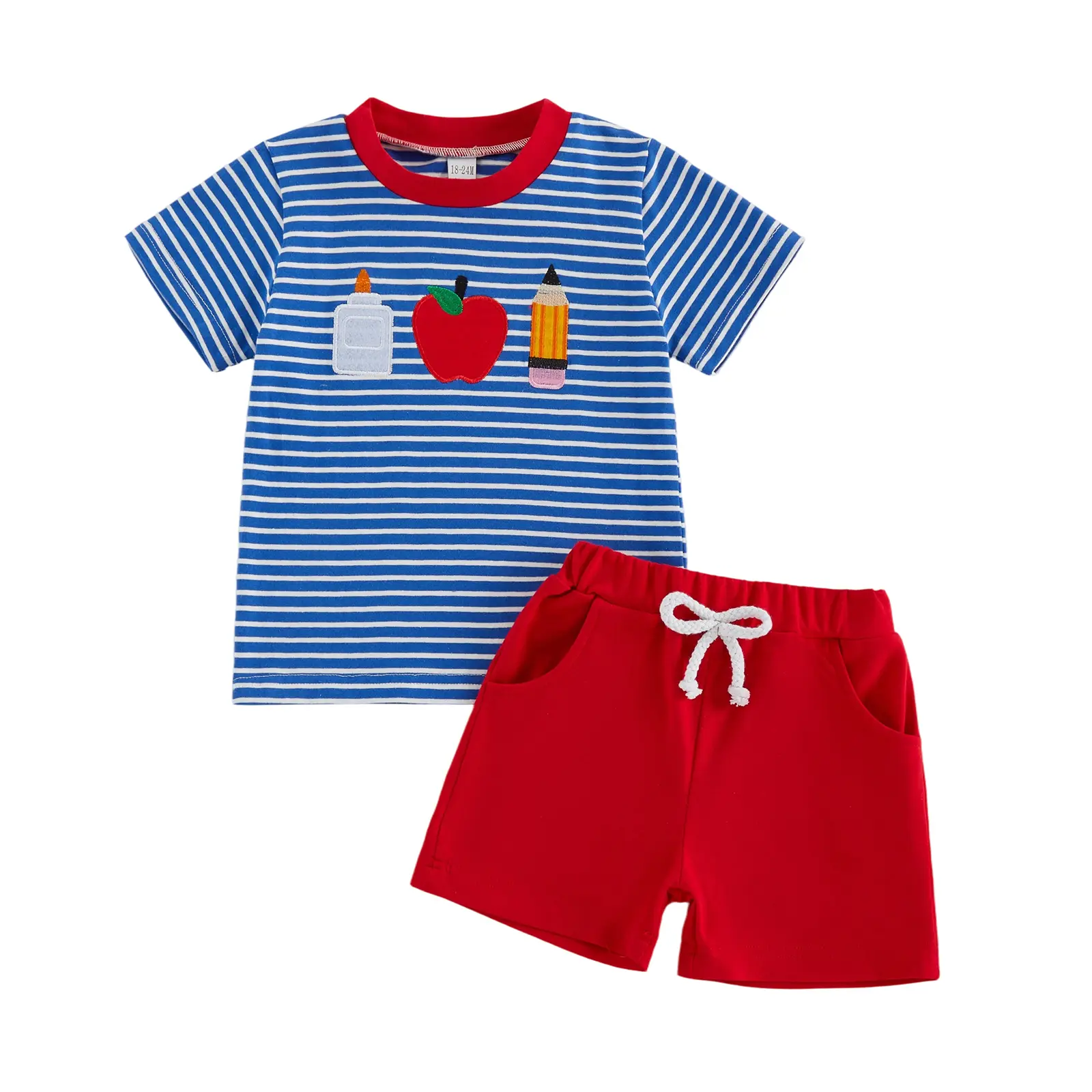 Toddler Baby Little Boy Summer Outfits Short Sleeve Back to School Embroidery T-Shirt + Shorts Set Clothes 1-6 Years