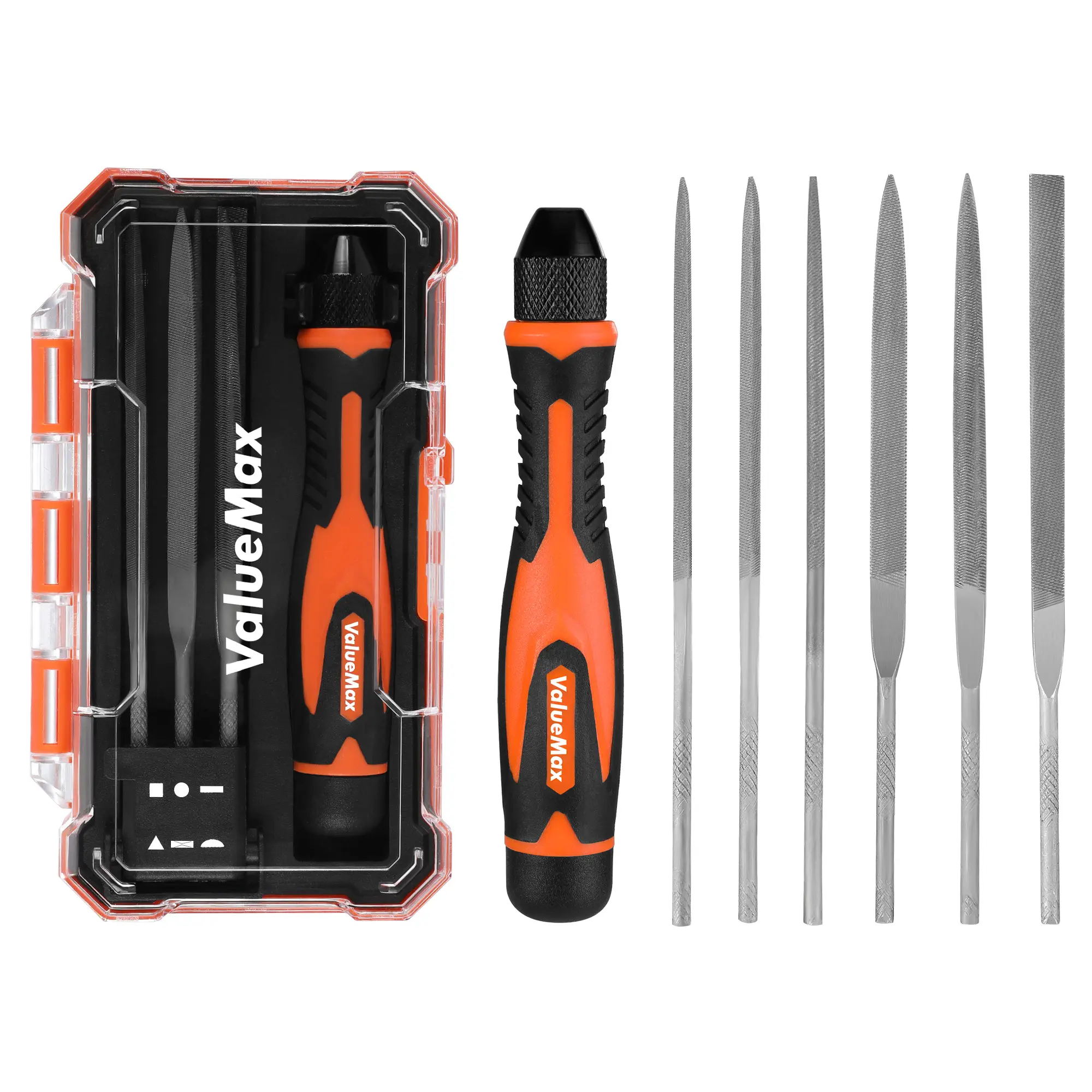 #summersale ValueMax 7PCS Interchangeable Needle File Set, Small File Set Includes Flat, Flat Warding, Round, Half-Round, Square, Triangular File and A Handle, Suitable for Shaping Metal, Wood, Jewelry, Plastic