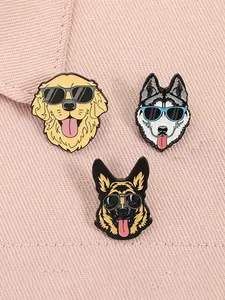3 Piece Set Cute Pet Animal wirh Sunglasses Enamel Pins Cartoon Golden Retriever Siberian Husky German Shepherds Alloy Brooches Clip Lapel Backpack Badge Fashion Jewelry Accessories Gifts for Friends Fashion Accessory
