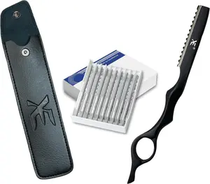 XE Hair Styling Barber Thinning Razor Stainless Steel Comb for Feather Styling Texturizing Layering Salon Home Use Ergonomic Handle Durable Black Coating