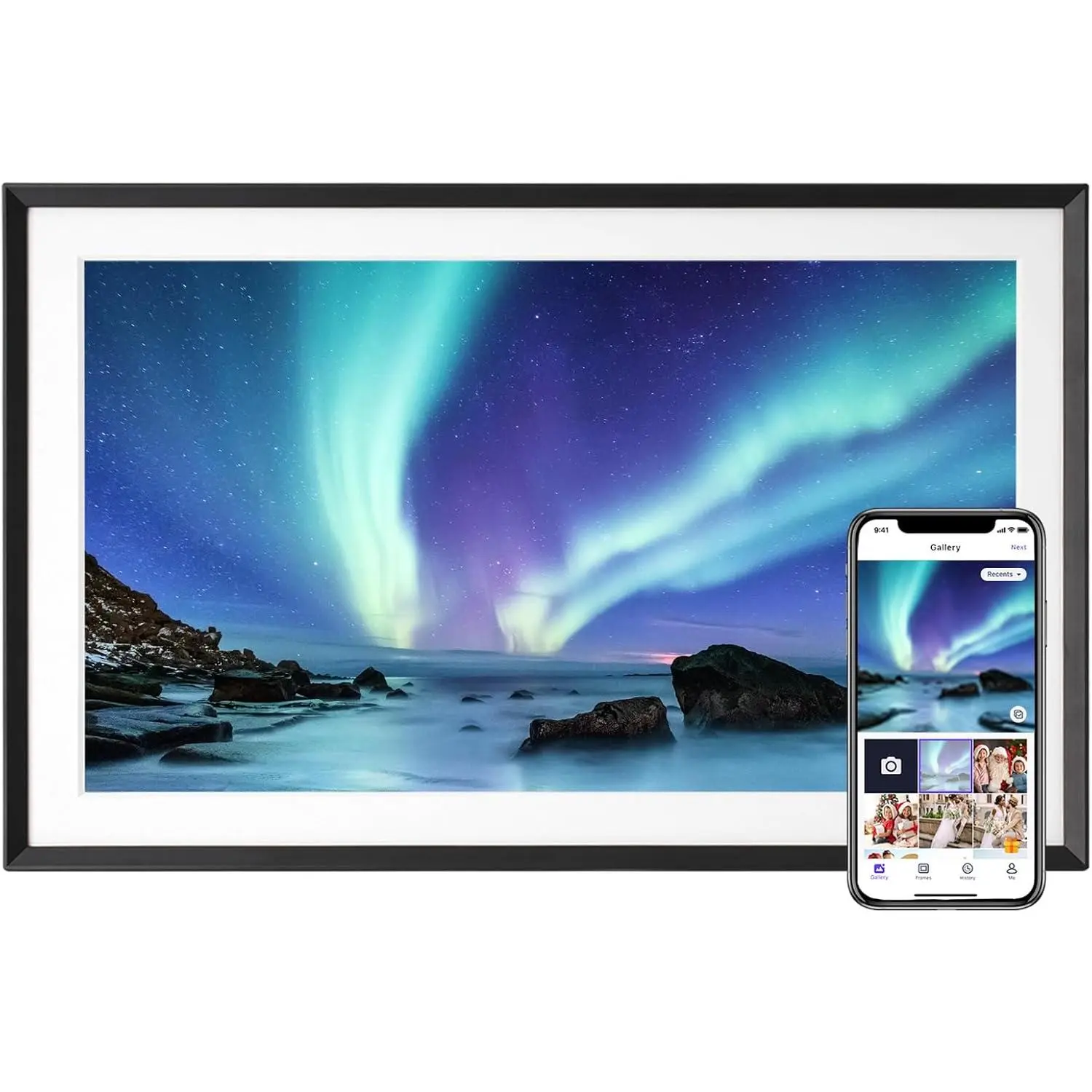 In Elment 15.6'' Digital Picture Frame with 1920x1080 IPS Touch Screen, Smart Digital Photo Frame with 32GB Storage, Easy Setup to Share Photos/Videos via Free App