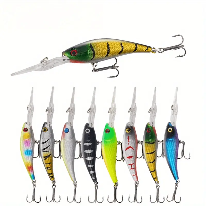 8-Piece Deep Dive Fishing Lure Kit, 10cm 9.2g 3D Minnow Crankbaits with Long Lip and Rattle Sound, Laser Coated for Freshwater Saltwater