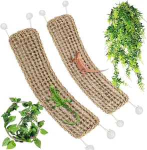 2 count Large Bearded Dragon Hammock Lizard Lounger  Seagrass Fiber Reptile Habitat Decor with Leaves Rattan  for Geckos Snakes