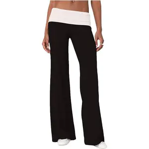 Women Fold Over Yoga Pants Low Rise Wide Leg Sweatpants Color Block Flare Leggings Y2k Foldover Lounge Workout 2025
