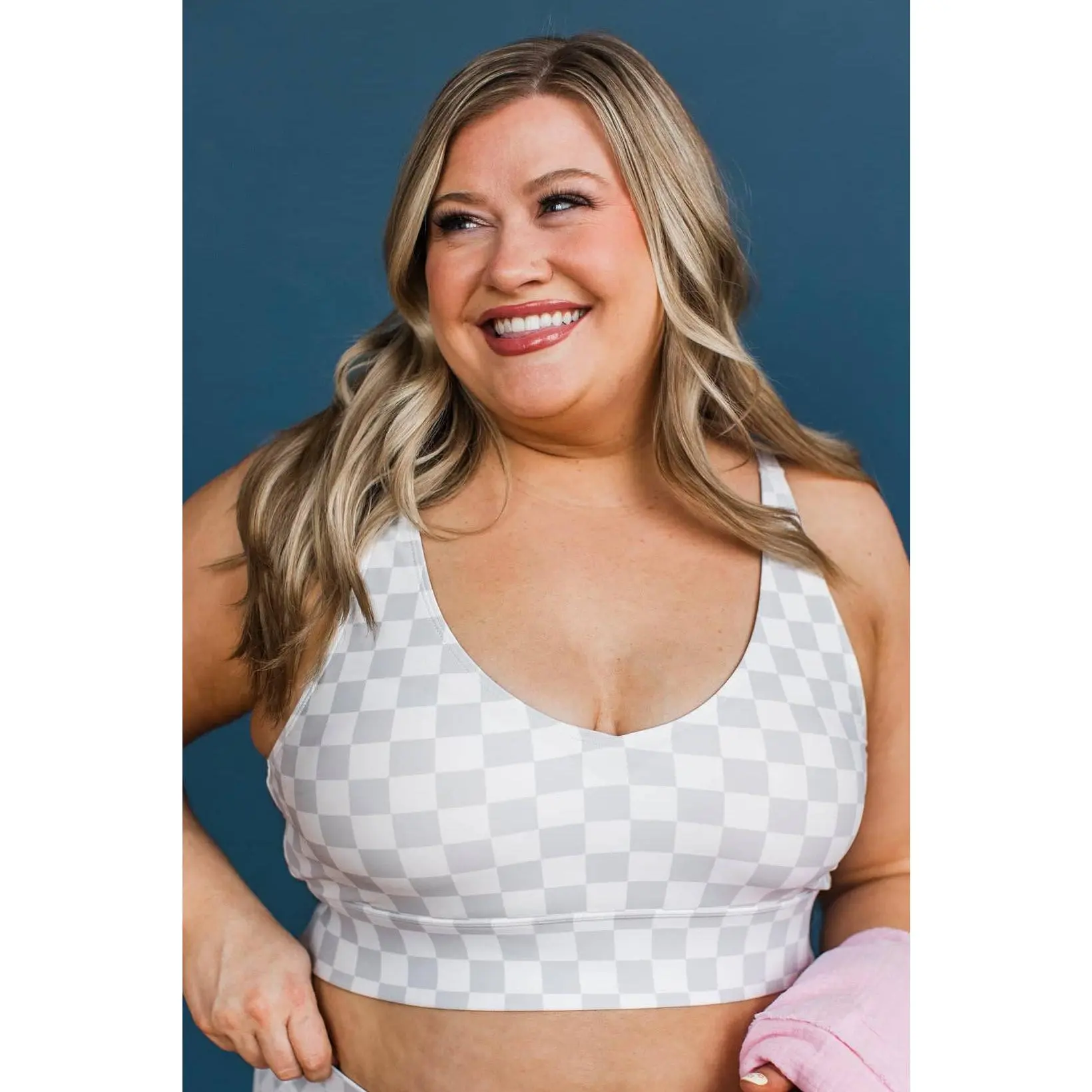 Crashing Waves Bikini Swim Top- Grey & White Checkered