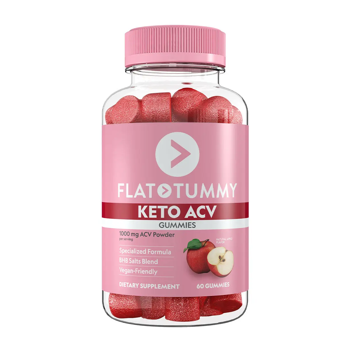 Flat Tummy Sugar Free ACV Gummies - Keto & Vegan - Apple Cider Vinegar Powder & BHB Salts Blend - Edible Supplement Gut Health Healthcare