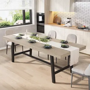 GAOMON 63-83" Extendable Dining Table, Industrial Rectangular Dining Room Table for 6-8 People, Expandable Kitchen Table with Heavy Duty Metal Frame for Dining Room, Kitchen & Parties, Grey