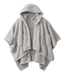 Hixiaohe Wearable Blanket Sherpa Poncho Office Work Warm Cozy Shawl Blanket Plush Cape Wrap  Oversized Hooded Design with Pockets