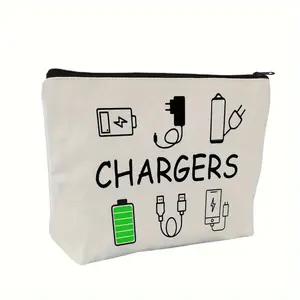 Canvas Charger Organizer Durable Pouch - Hypoallergenic, Non-Waterproof Electronic Accessory Case - Unisex Travel Cable and USB Bag Storage Travel Essentials Carryall Travel Accessories Zipper Pouches