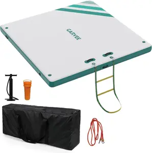 Gaomon Inflatable Pontoon Dock - Thick PVC Material Floating Platform with Nonslip Surface, Rope Ladder, 2.4*1.8m Blue Floating Dock for Pool, Beach