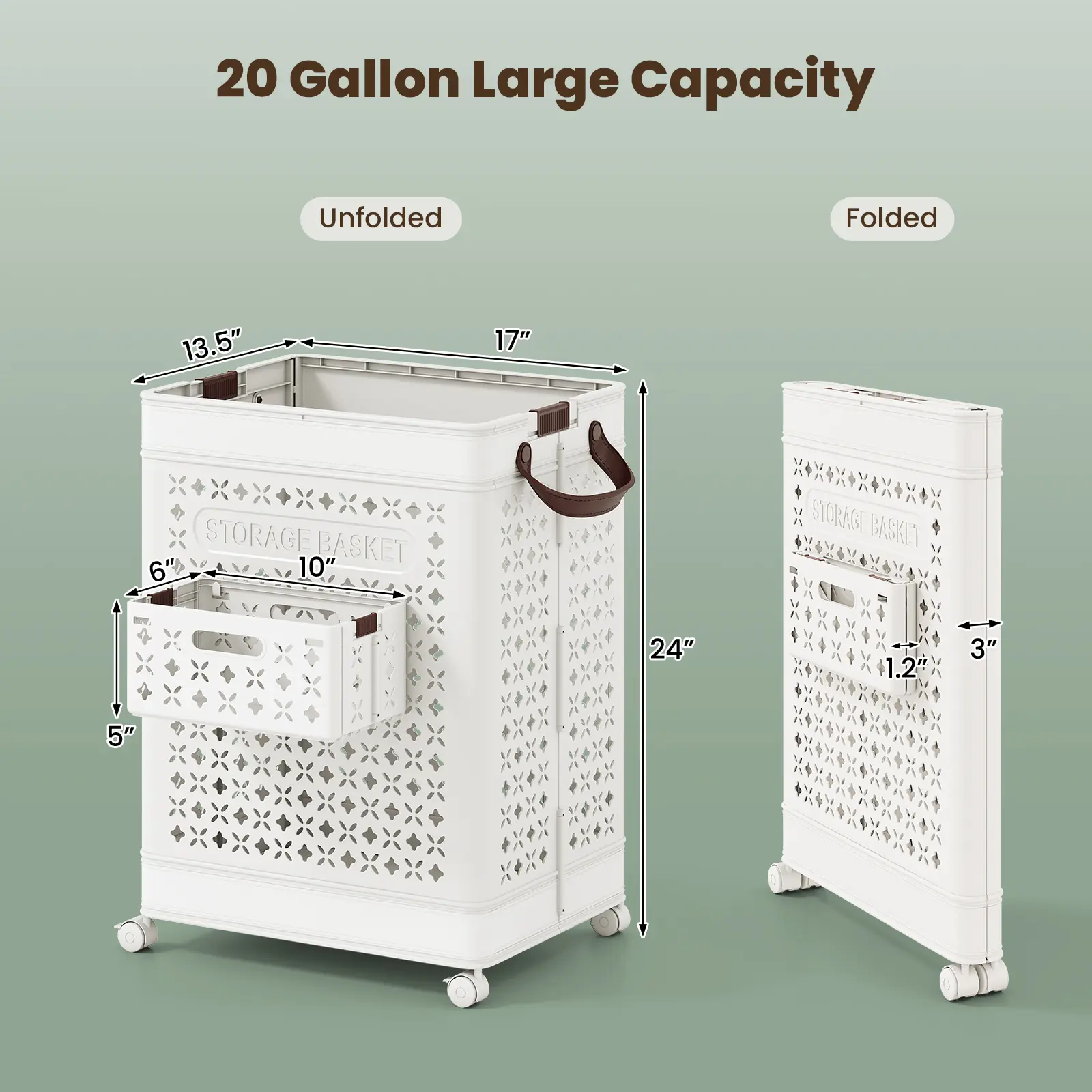 COSTWAY - Collapsible Laundry Basket 20 Gallon Plastic Storage Bin-White COSTWAY - Collapsible Laundry Basket 20 Gallon Plastic Storage Bin-White