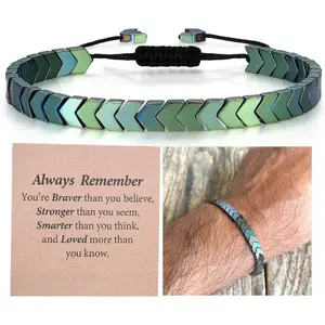 Handmade Hematite Arrow Bracelet - Adjustable Unisex Stone Bracelet for Him or Her, Valentines Day Birthday Gift